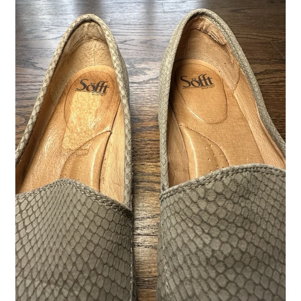 Sofft Napoli Slip On Shoes Grey Snake Print Nubuck Leather Loafers Womens 10
